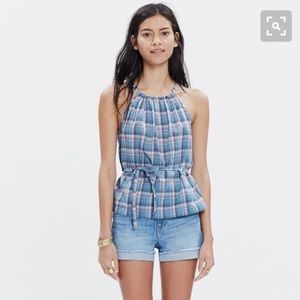 Madewell rivet and thread plaid tie top